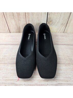 Vivaia Margot 2.0 Square Toe V-Cut Flats Womens US 9.5 EUR 41 Ballet Black GREAT